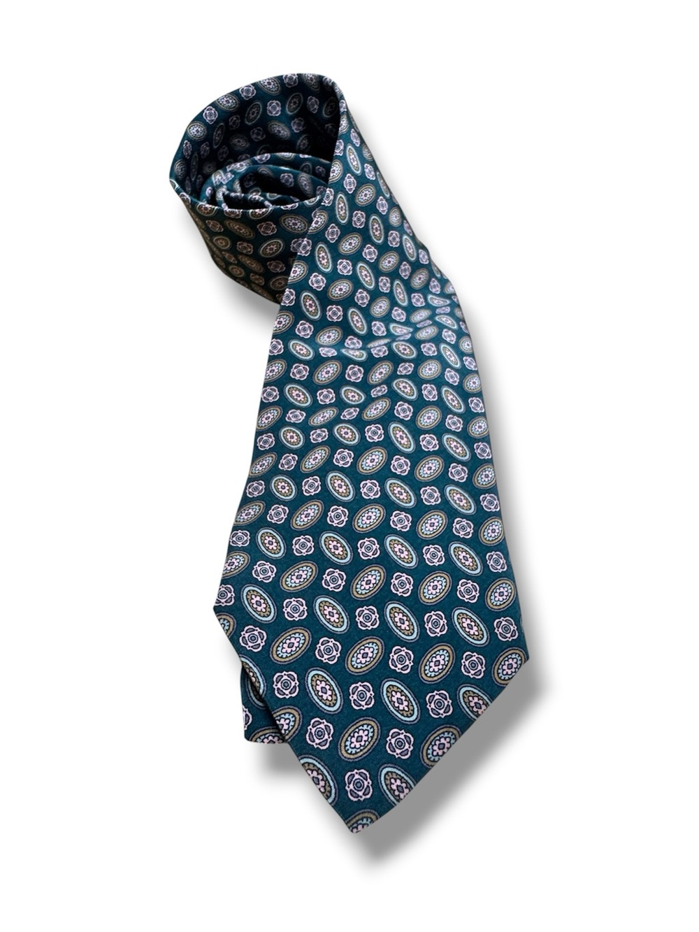 Longchamp Vintage Silk Tie Green Pink & Light Blue